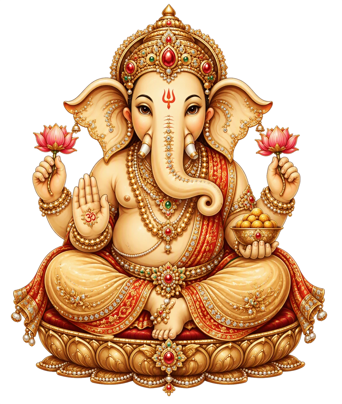 Lord Ganesha seated on a golden lotus, hand raised in blessing